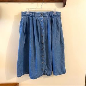 Vintage Charter Club Denim Pleated Button Down Skirt Size 16